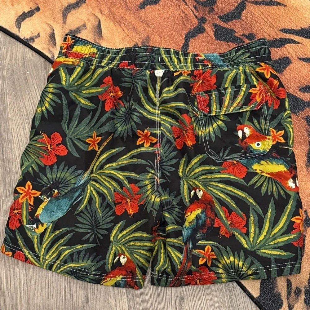 Tropical Parrot Print swim trunks